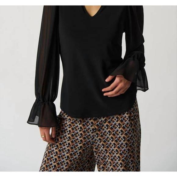 NEW JOSEPH RIBKOFF ruffle sleeve top in black - Picture 1 of 3